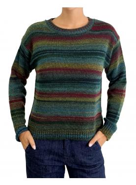 Maglione multicolor con righe girocollo